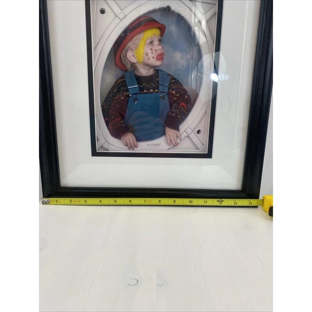3D Paper Art Sculpture Picture Child With Clown Makeup 2003 Realistic Signed - Picture 8 of 15